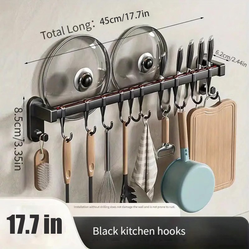 AmoiChic Adhesive Wall Mounted Pot Pan Rack, Kitchen Wall Mounted