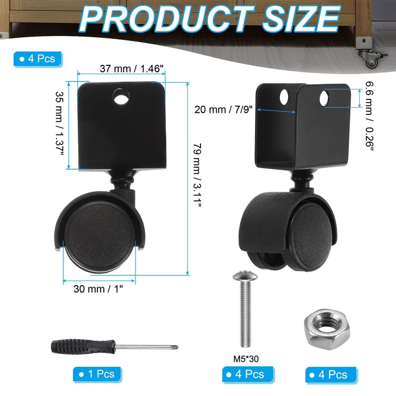 PATIKIL 1" Swivel Caster with 7/9" U Bracket, 4 Pack