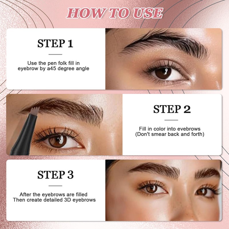Ledeak Eyebrow Pencil, 3D Waterproof Microblading Eyebrow Pen with 4
