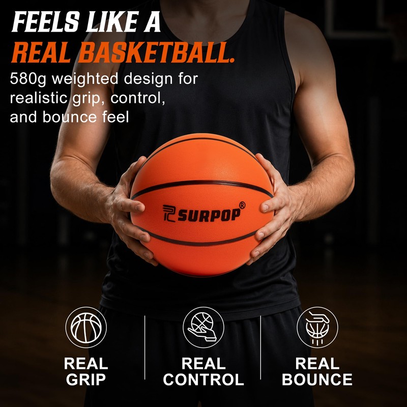 Surpop Silent Basketball, Size 7, 29.5-Inch Airless Foam Ball, 580