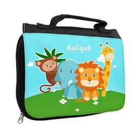 Toiletry Bag with Name and Motif with Zoo Animals, Toiletry Bag with First Name, Wash Bag for Children, black, Aaliyah