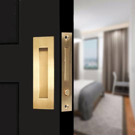 AcxdJnye Pocket Door Hardware,Recessed Finger Flush Pulls with Edge Pull,Sliding Pocket Door Handles,Heavy Duty Edge Pull with Pop Out Ring Pull (Gold, 4.72Inch)