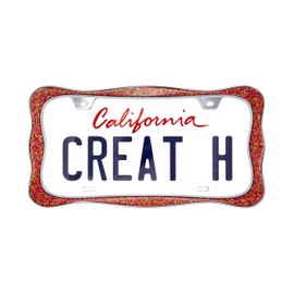 Creathome 3D Shining License Plate Frame (Chrome with Shining Red Chunky Gliter)