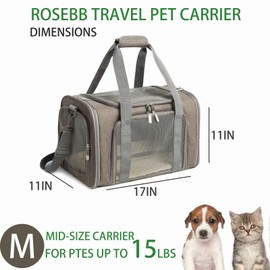 ROSEBB Cat Carrier Dog Carrier Pet Carrier Cat Bags for Small Medium Cats Dogs Puppies of 15 Lbs,of Airline Approved Small Dog Bag Soft Sided,Collapsible Travel Puppy Carrier (Medium, Grey)