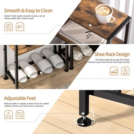 Narrow Side Table Set of 2 for Small Space, 2-Tier Small End Table with Shelf Holder, Slim Nightstand, Skinny Snack Couch Table in Living Room, Bedroom, Study, Kitchen and Balcony (Rustic Brown)