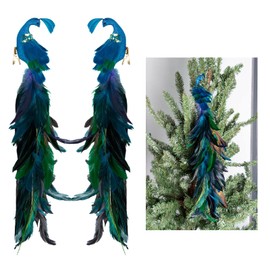 2 Pack Blue Peacock Christmas Decorations, 18.9 Inch Artificial Peacock Birds with Feather Tail and Clip, Glitter Peacock Ornaments for Christmas Tree Wedding Holiday Decor
