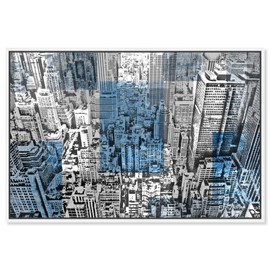 Hatcher and Ethan Skylines Wall Art Framed Canvas Prints 'Pale Cityscape' World Cities Home Décor, 30" x 20", Gray, Blue
