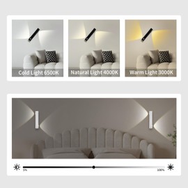 Motion Sensor LED Night Lights, 2500 mAh Rechargeable Battery Operated Indoor Wall Light Without Power Connection with Switch, Wireless Wall Lighting Battery for Cabinet Bedroom Stairs(Black)