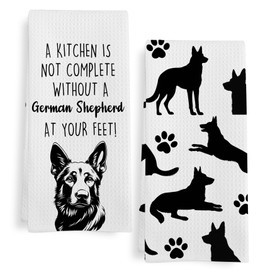 GWFSJYU German Shepherd Gifts Kitchen Towels Set of 2, Funny Dog Paw Hand Dish Tea Towels for Kitchen Bathroom Decor, German Shepherd Gifts for Women Men Owners, 16x24 Inch