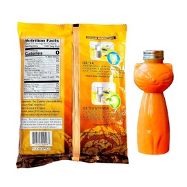 Thai Iced Tea Mix, Traditional Restaurant Style 16 oz plus 1pc Plastic Water Bottle, Cartoon Cute Cat Design Kawaii Reusable