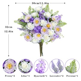 Zythrem Purple Artificial Flowers Silk Lilac Flowers Peonies Bouquet Mixed Hyacinthus Lavender Faux Flowers for Vase Floral Arrangements for Home Kitchen Party Decor, Table Centerpieces