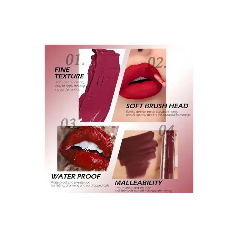 Set De 6 Labiales Lápiz Color Rosa Mate Labial Tornasol