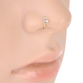 JewelMore 0.05ct Diamond Nose Ring Hoop - 14K White Gold or Yellow Gold (Yellow Gold)