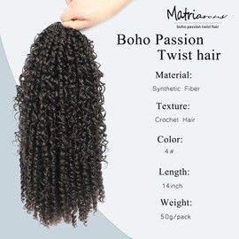 Passion Twist Hair 14inch Boho Passion Twist Crochet Hair For Black Women Pretwisted boho Passion Twist Crochet Hair, Pre Looped Curly Ends Bohemian Crochet Braids For Women（#4,14inch,7 Packs）