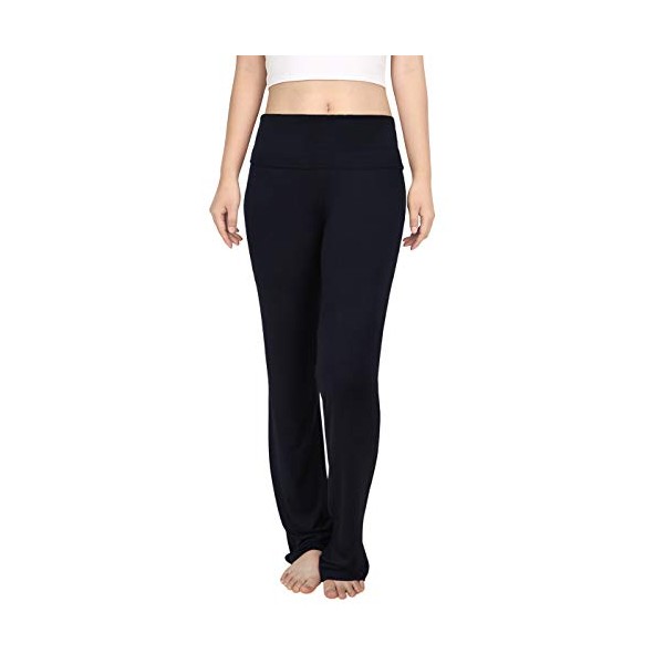HDE Foldover Athletic Yoga Pants Gym Workout Leggings (Black, Medium)