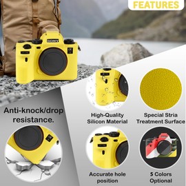STSEETOP Camera Case for Sony A1 - Protective Silicone DSLR Skin Cover, Detachable Cage, Shockproof, Dustproof (Yellow)