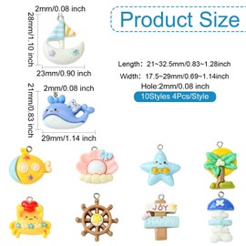 LiQunSweet 40 pcs 10 Styles Ocean Theme Resin Charms Whale Sailboat Anchor Starfish Crab Shell Tree Submarine Charms for DIY Jewelry Necklace Bracelet Earring Craft Making Decor
