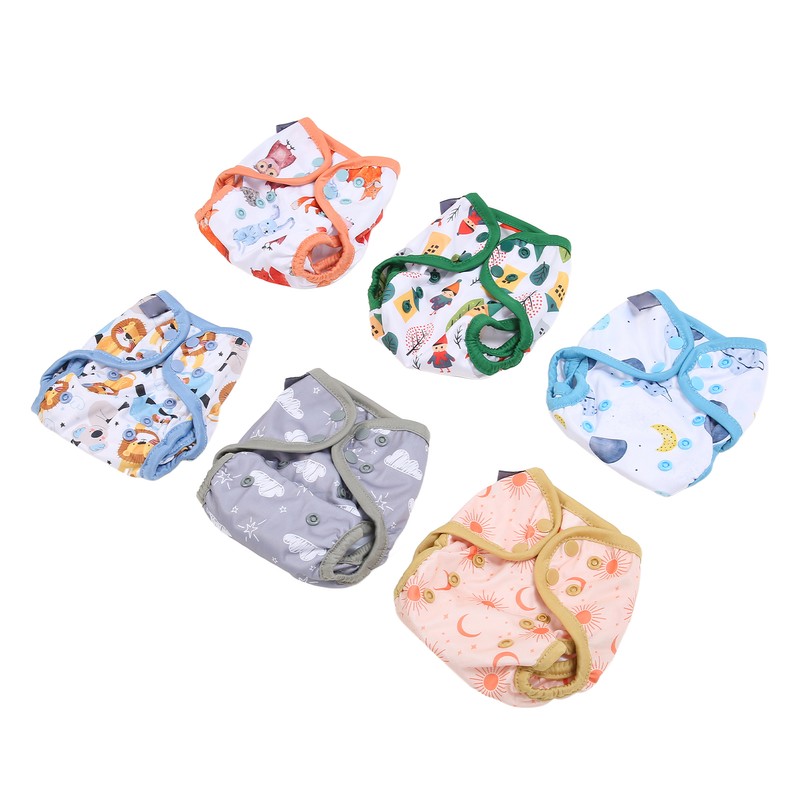 6pcs Baby Cloth Diaper Newborn Cute Pattern Waterproof Adjustable Breathable