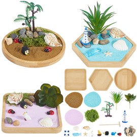 Zen Garden Kit for Desk Japanese Miniature Sandbox Ocean Beach Decorations Resin Starfish Dolphin Shell Sailboat Bamboo Coaster Sand Kits for Christmas Home Office Desktop Table Display DIY Decor