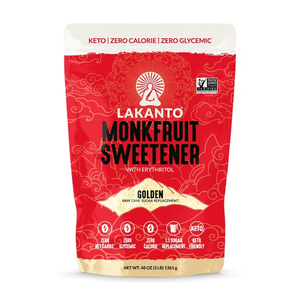 Lakanto Monkfruit Sweetener, 1:1 Sugar Substitute, Keto, Non-GMO (Golden - 3 lb)