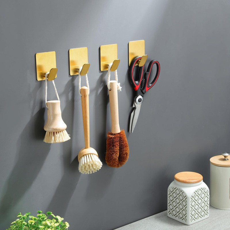 DELITON Gold Towel Hooks- 4 Pack Adhesive Hook for Coat