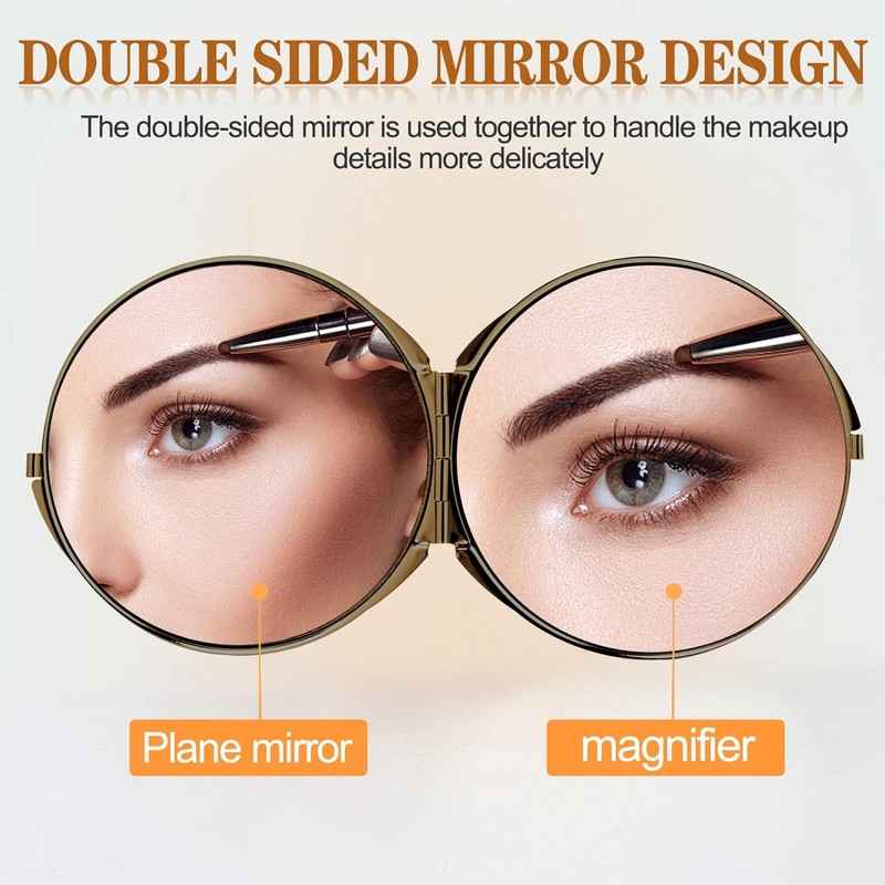 ANZHUO Retro metal compact travel mirror 1x/2x magnification compact portable