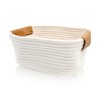 Small Woven Basket with PU Leather Handle, Cute Cotton Rope