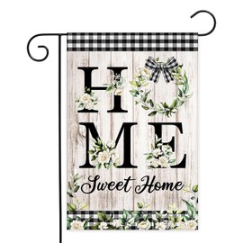 Avezano Home Sweet Home Yard Flag Greenery Floral Garden Flag Housewarming Home Decor Rustic Wooden Floor Theme Outdoor Decorations Garden Flags 12x18 Inch