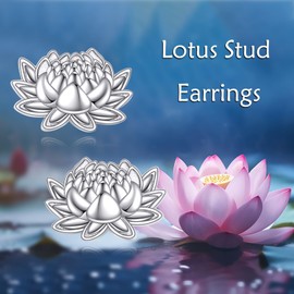 POPLYKE Rose/Lotus Earring 925 Sterling Silver Flower Stud Earrings Hypoallergenic Flower Jewelry for Women Sensitive Ears, 8*11mm, Sterling Silver, No Gemstone