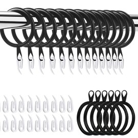 HOMMAKR 50 Pack 38mm Large Curtain Rings and Hooks – Bigger Curtain Rings Metal with Plastic Hooks for Window Rods, Decorative Drapery – Durable & Rustproof Curtain Pole Rings 50sets- Black BlackCR50