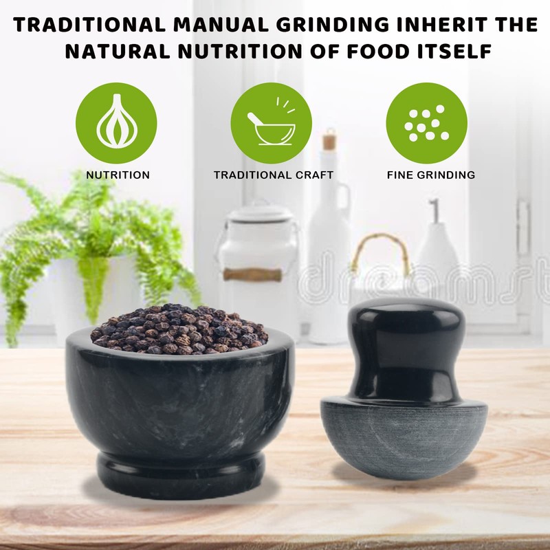 Comie Marble Mortar and Pestle Set,Mushroom Shaped Pill Crusher and