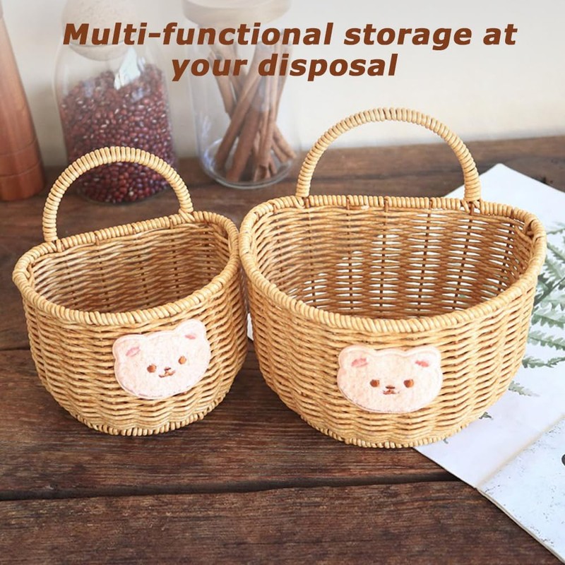 2 Pack Storage Basket,Bear Pattern Basket,Imitation Rattan Storage Container,Hanging Basket,Onion