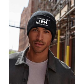 Print4U 80th Birthday Made in 1944 Beanie Hat Gift 80 Year Old Men & Ladies Black