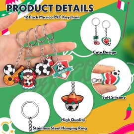Nosiny 12 llaveros de PVC de recuerdo para regalo de bandera de campo, llavero de fútbol Tucán para bolsas de regalo, suministros de fiesta