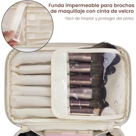 Bolsa De Cosméticos De Viaje De Gran Capacidad, Bolsa De Cosméticos Portátil De Cuero Resistente Al Agua, Bolsa De Cosméticos Multifuncional Para Mujer Con Asas (blanquecino)