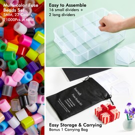 Fuse Beads, 21,000 pcs Fuse Beads Kit 22 Colors 5MM for Kids, Including 8 Ironing Paper,48 Patterns, 4 Pegboards, Tweezers, Beads Compatible Kit by INSCRAFT