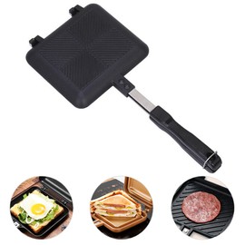 Aluminum Double Sided Frying Pan Dual Sided Sandwich Maker Pan with Handles Nonstick Griddle Pan Toast Pan