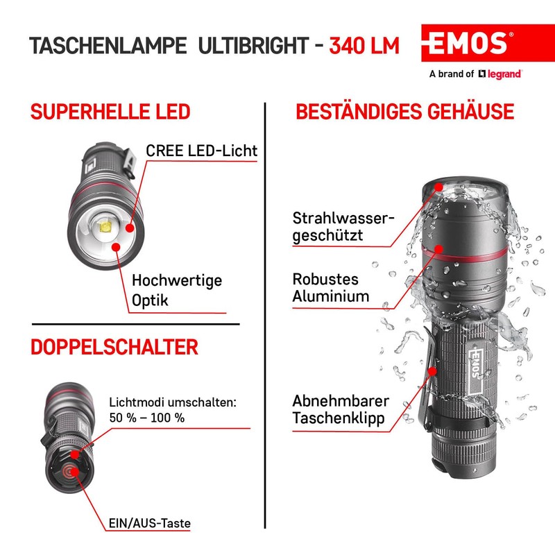 EMOS - Cree LED metal torch Ultibright 70 with focus