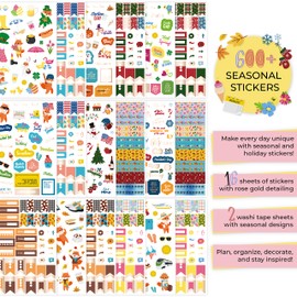 Clever Fox Seasonal Planner Stickers – 600+ Month, Holiday, Washi Tape & Seasons Stickers for Monthly Journal & Calendar – 18 Sheets (Seasonal Pack)