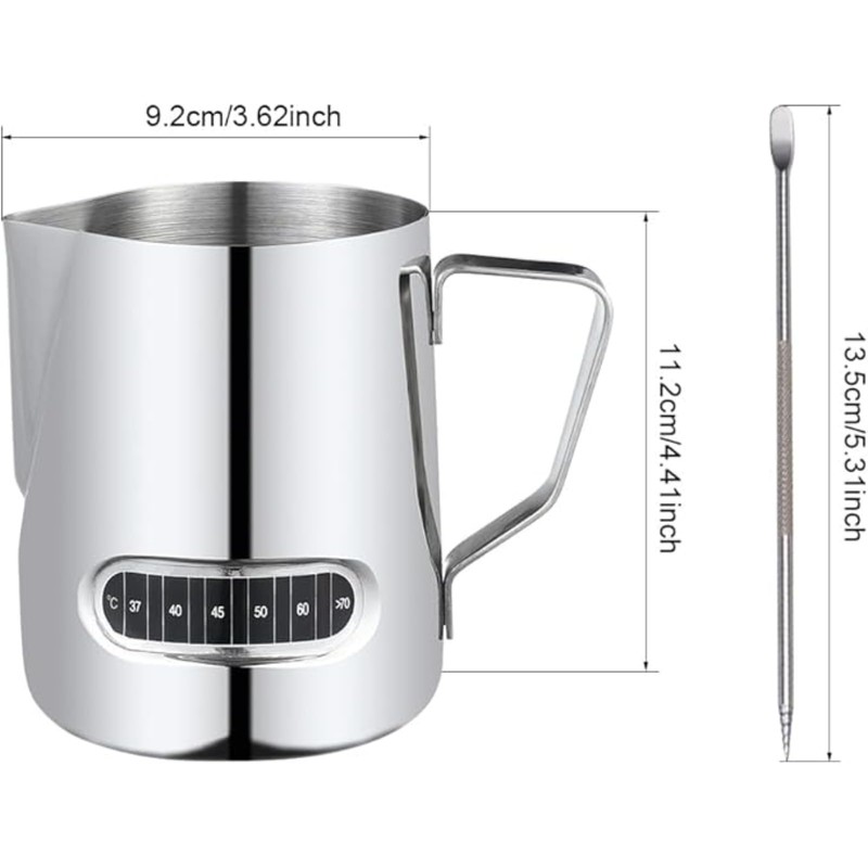 RODISHOMM 600ml Milk Frothing Pitcher with Temperature Control, Stainless Steel