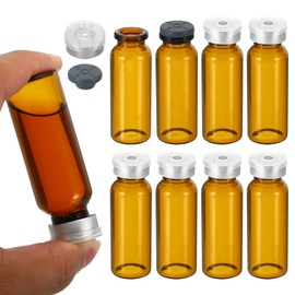 PATIKIL 20ml Sample Vials, 8 Pack Lab Empty Vials with Butyl Rubber Stopper and Crimp Top Caps Borosilicate Glass Vial, Amber