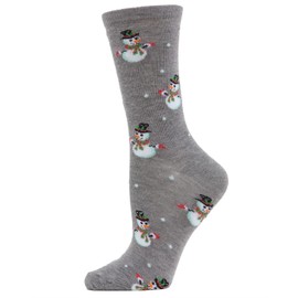 MeMoi Women's Let it Snowman Holiday Crew Socks Medium Gray Heather 9-11