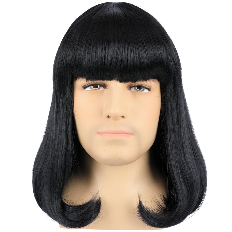 PUREHAIR Men's Short Black Bob Wig with Full Bangs Unisex
