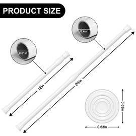 6 Pack Small Spring Tension Curtain Rod 12 to 20 Inch, Thin Tension Rod No Drill for Window Cupboard Closet, White