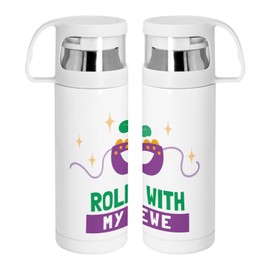 Thermoskanne aus Edelstahl mit integrierter Tasse – Rollin With My Krewe Mardi Gras Carnival Mask – 350 ml – Thermosflasche
