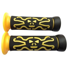MotorToGo 7/8" Yellow 3D Rubber Skull Skeleton Handlebar Gel Hand Grips with Skull End Caps for Honda Grom 125