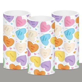 Whaline Valentine's Day LED Flameless Candles Conversation Heart Warm Light Battery Operated Pillar Candles Colorful Candy Heart Electric Flickering Candles for Party Home Decor, Set of 3