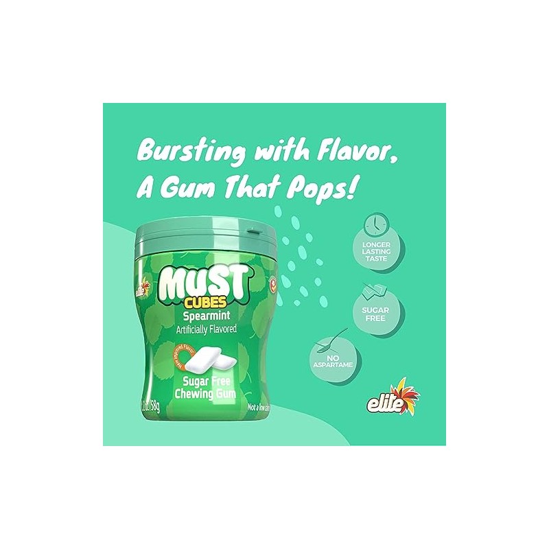 Elite Must Spearmint Sugar Free Chewing Gum, 2.3oz (6 Pack)