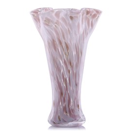 9.0" H Pink Glass Vases for Flowers, Unique Hand Blown Glass Vase Pink Home Decor, Wide Mouth Colorful Flower Vase Centerpieces, for Living Room Table Bookshelf, Bathroom Office Shelf Decorative