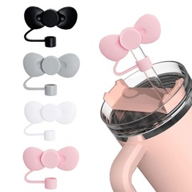 aninako Straw Cap 4 Colors Set of 4 Ribbon Straw Cover Dustproof Leak Proof Straw Tip Cover Cute Reusable Applicable 0.4 inch (10 mm) Straws for Drinking and Decoration